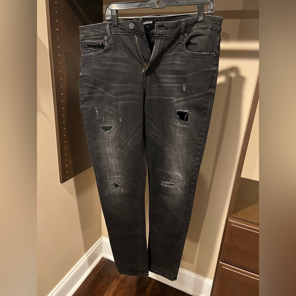 Express Black Distressed Skinny Jeans